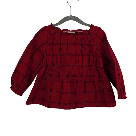 NWT First Impressions Toddler Girls Plaid Long Sleeve Peplum Top Christmas Red 2 - Picture 1 of 5